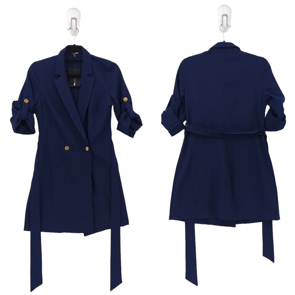 Navy Double-Breasted Tie-Waist Dress